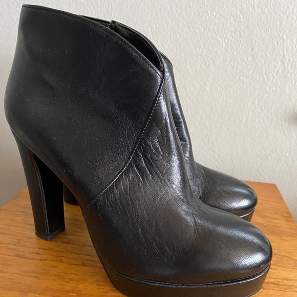 Italian Black Bootie Stacked Block Chunky Heel Boots 39 - Picture 5 of 7